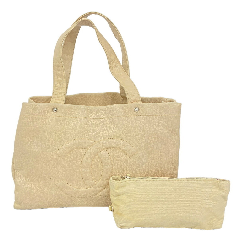 Chanel Tote Bag, Caviar Leather, Beige, Women's, OP018193